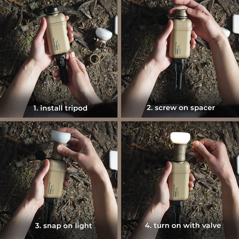 ELECOM NESTOUT Rugged Outdoor Camping LED Lantern w/ Mini Tripod, Dimmable USB Powered Soft LED Light, IP44 Water Dust Resistant, 10-350 Lumen, Portable Lamp for Power Bank EDC Travel, LAMP-1 (Black) - Image 4